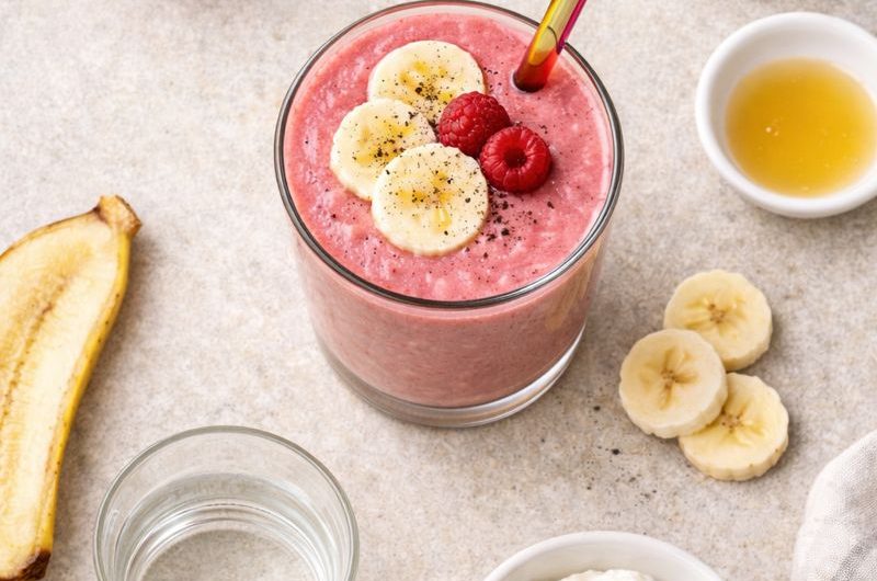 God Smoothie med Äpple, Banan och Hallon