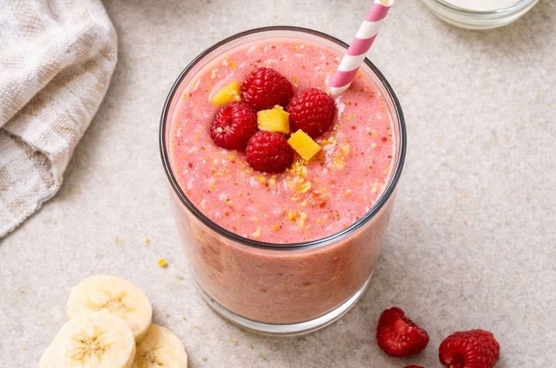 Antioxidativ Smoothie med Banan, Mango, Hallon och Ingefära