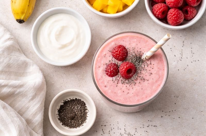 God Smoothie med Banan, Mango och Hallon