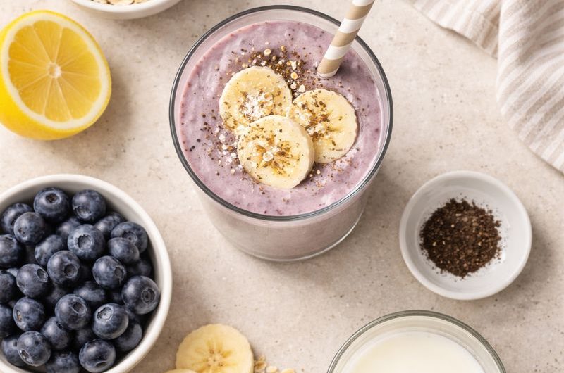 God Smoothie med Havregryn, Banan och Blåbär