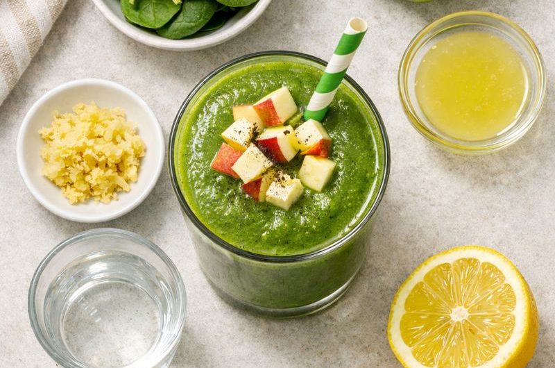 Grön Smoothie med Ingefära, Spenat och Äpple