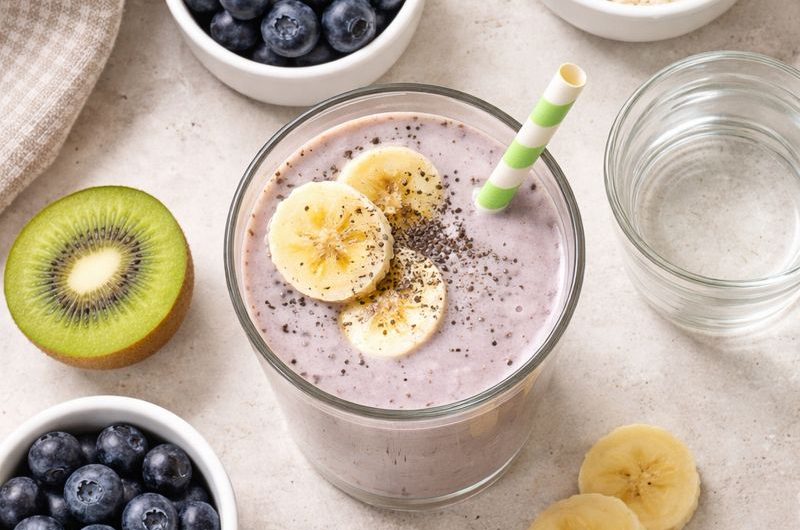 Smoothie med Kiwi, Blåbär och Proteinpulver