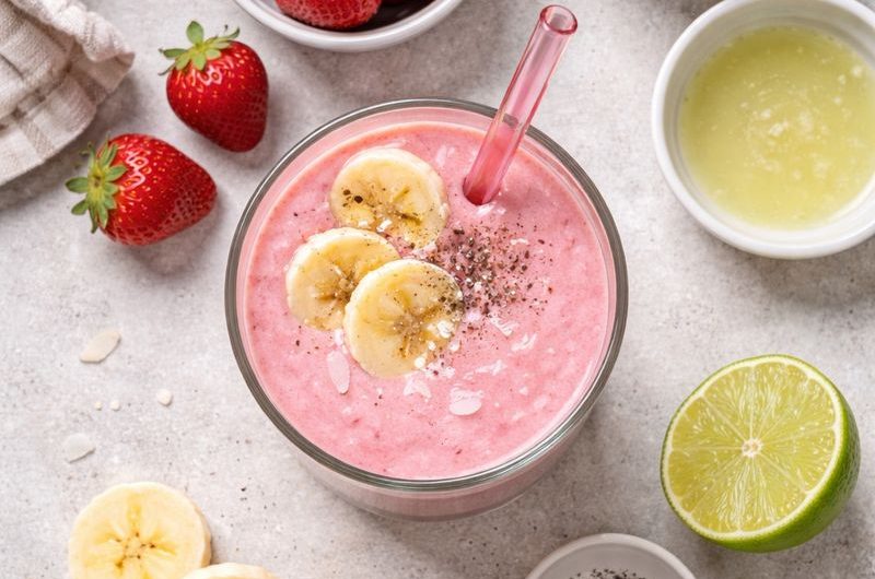 Kaloririk Smoothie med Kokosmjölk, Jordgubbar och Banan