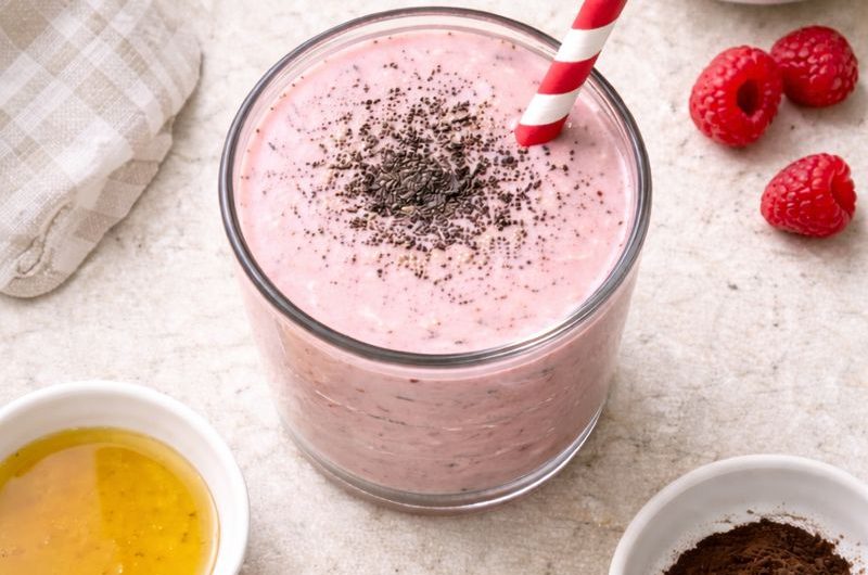 God Smoothie med Mjölk, Banan och Hallon