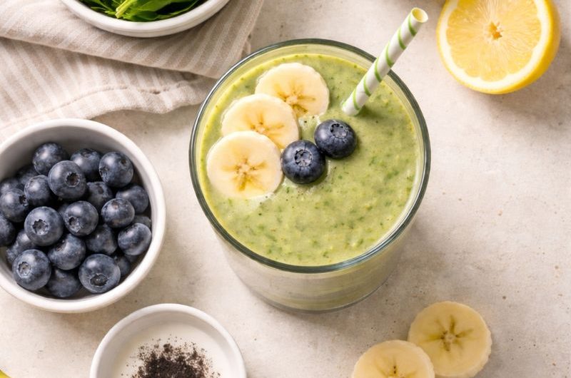 Nyttig Smoothie med Spenat, Blåbär och Mandelmjölk