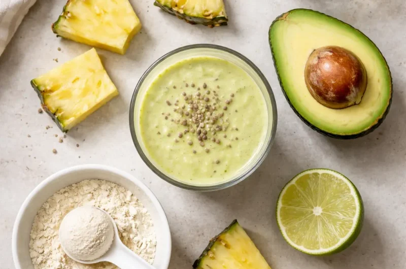 Enkel Smoothie med Ananas, Avokado och Proteinpulver