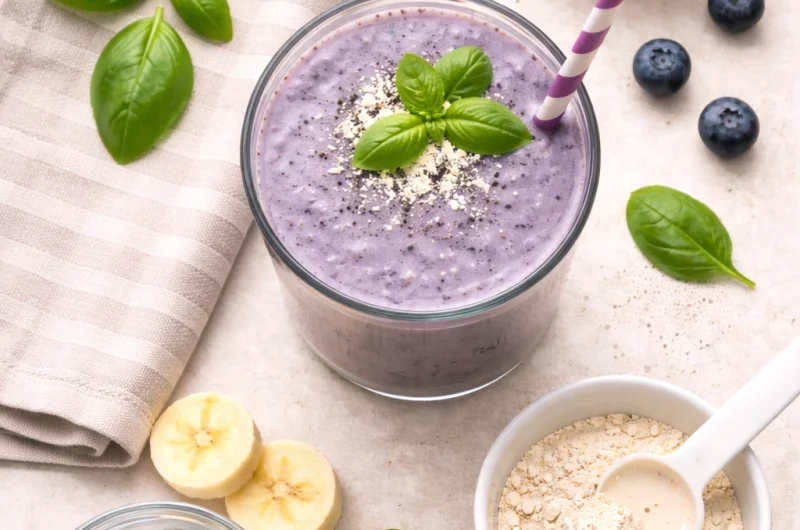 Antioxidativ Smoothie med Basilika, Blåbär och Proteinpulver