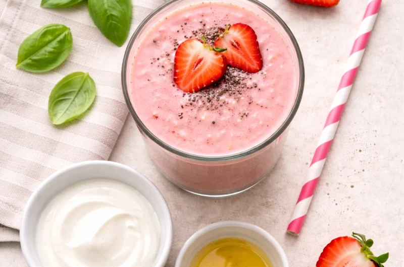 Antioxidativ Smoothie med Basilika, Jordgubbar och Yoghurt