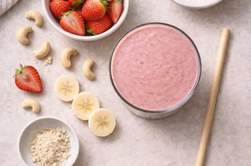 Enkel Smoothie med Cashew, Jordgubbar och Proteinpulver