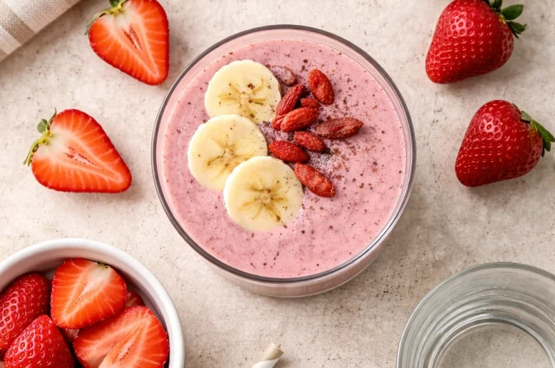 Antioxidativ Smoothie med Gojibär, Jordgubbar och Proteinpulver