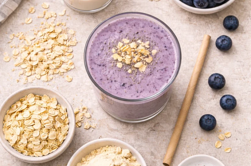 Enkel Smoothie med Havregryn, Blåbär och Proteinpulver
