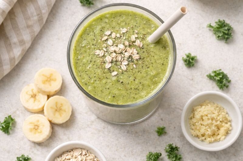 Grön Smoothie med Havremjölk, Grönkål och Mango
