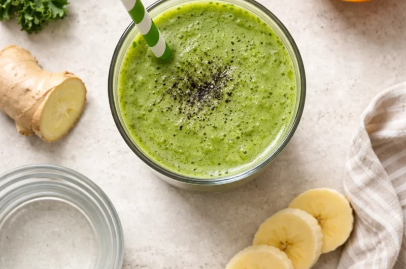 Grön Smoothie med Ingefära, Grönkål och Apelsin