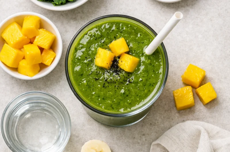 Grön Smoothie med Ingefära, Grönkål och Mango