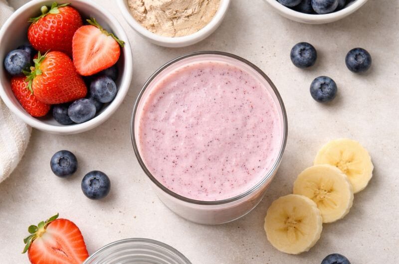 Antioxidativ Smoothie med Jordgubbar, Blåbär och Proteinpulver