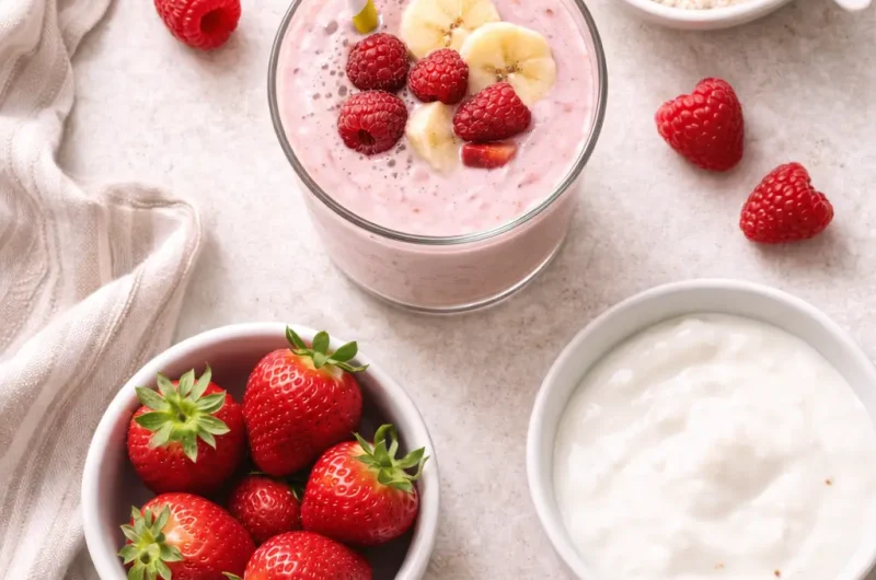 God Smoothie med Kefir, Hallon och Proteinpulver