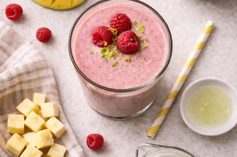 Kaloririk Smoothie med Kokosmjölk, Hallon och Mango