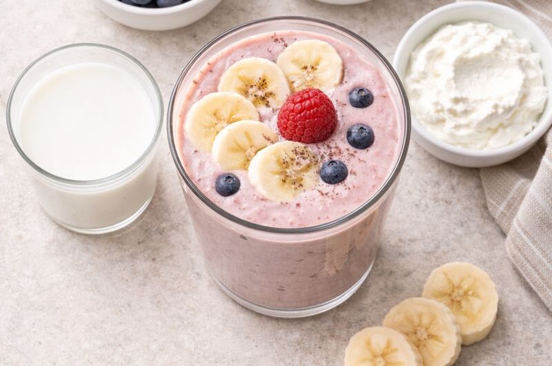 Antioxidativ Smoothie med Kvarg, Hallon och Blåbär