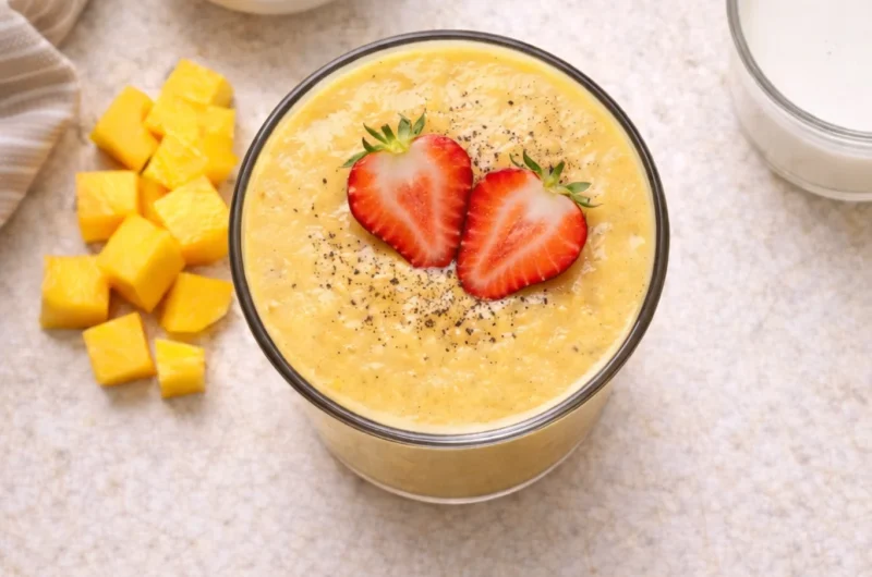 God Smoothie med Kvarg, Mango och Jordgubbar