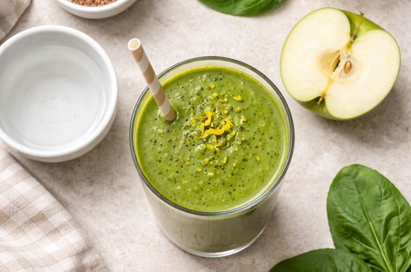 Grön Smoothie med Linfrö, Spenat och Äpple