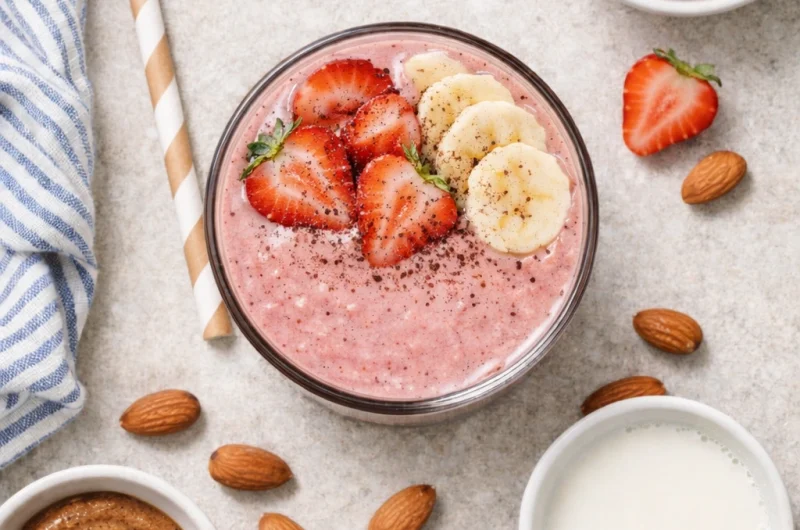 God Smoothie med Mandelsmör, Jordgubbar och Banan