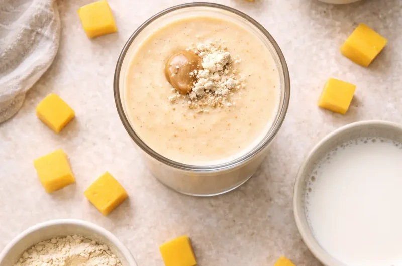 God Smoothie med Mandelsmör, Mango och Proteinpulver