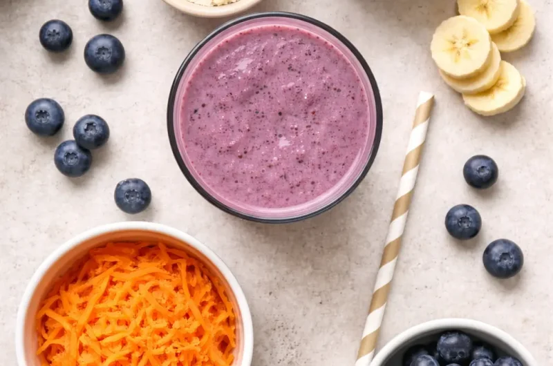 God Smoothie med Morot, Blåbär och Proteinpulver