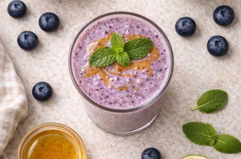 Antioxidativ Smoothie med Mynta, Blåbär och Yoghurt