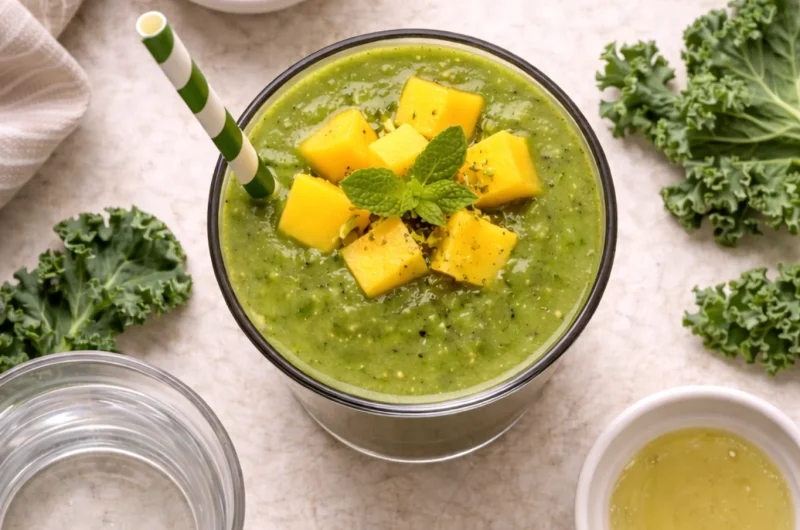 Grön Smoothie med Mynta, Mango och Grönkål