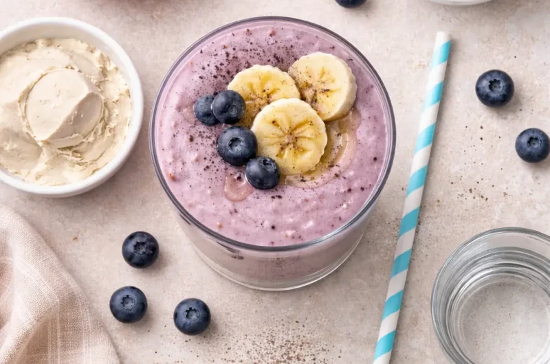 God Smoothie med Persika, Blåbär och Proteinpulver