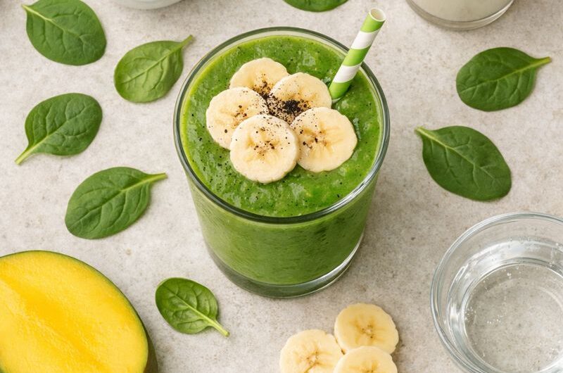 Grön Smoothie med Sojamjölk, Spenat och Mango