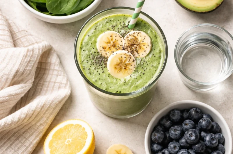 Nyttig Smoothie med Spenat, Avokado, Banan och Blåbär