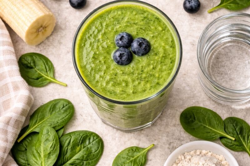 Grön Smoothie med Spenat, Blåbär och Proteinpulver