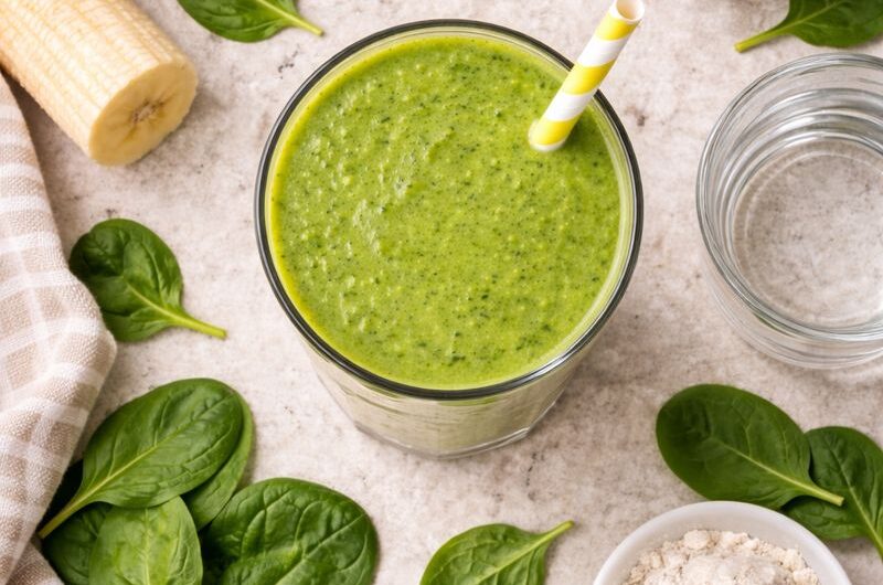 Grön Smoothie med Spenat, Mango, Banan och Proteinpulver