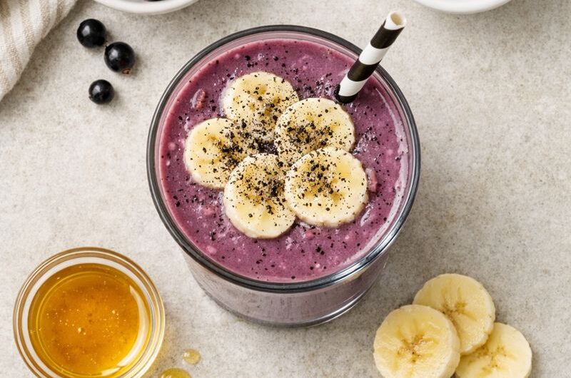 Frukost-Smoothie med Svarta vinbär, Kokosmjölk och Banan