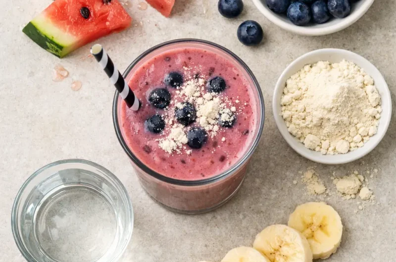 Kalorisnål Smoothie med Vattenmelon, Blåbär och Proteinpulver