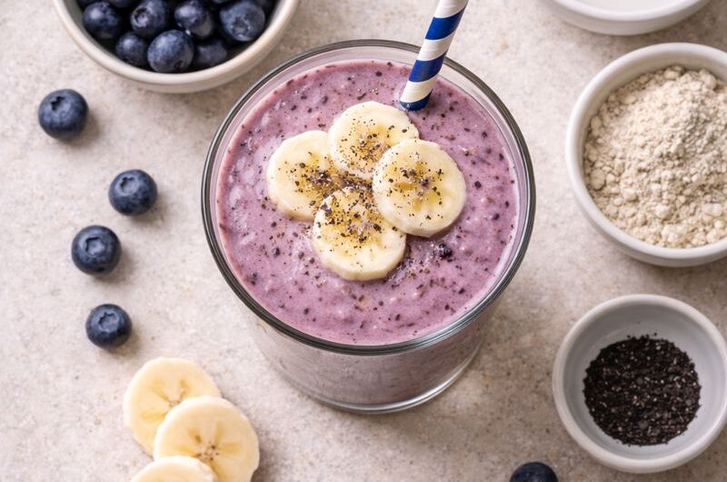 Kalorisnål Smoothie med Veganskt protein, Blåbär och Mandelmjölk