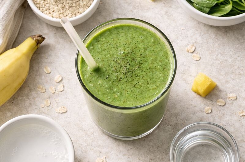 Grön Smoothie med Veganskt protein, Spenat och Mango