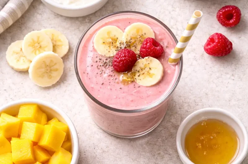 God Smoothie med Yoghurt, Banan, Hallon och Mango