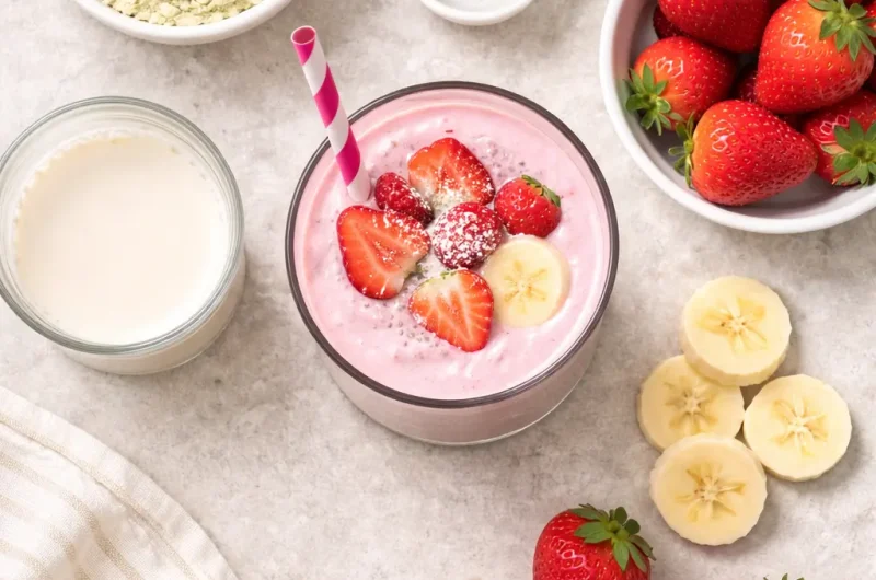 Enkel Smoothie med Ärtprotein, Jordgubbar och Banan