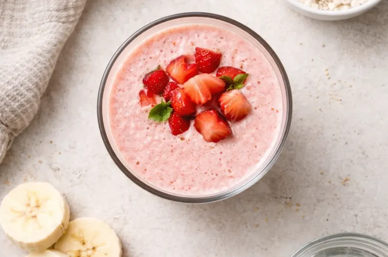 Antioxidativ Smoothie med Basilika, Jordgubbar och Proteinpulver