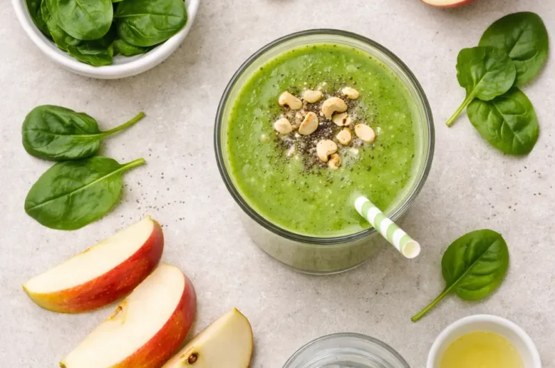 Nyttig Smoothie med Cashewnötter, Spenat och Äpple