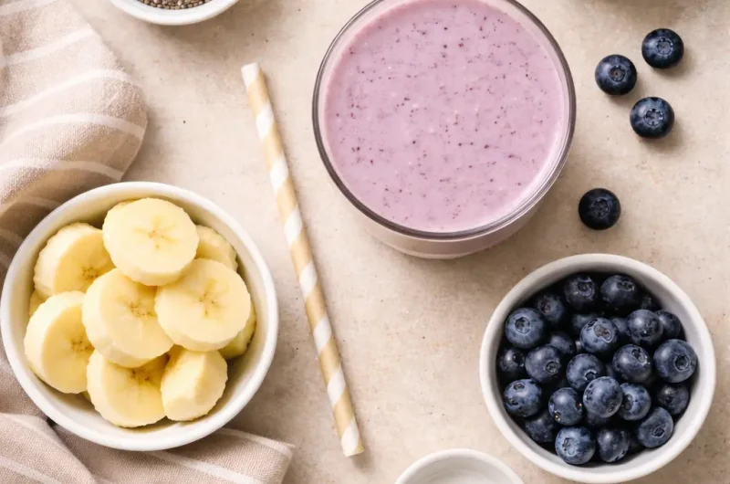 Enkel Smoothie med Chia, Banan och Blåbär