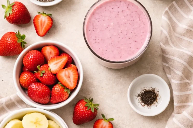 Enkel Smoothie med Chia, Banan och Jordgubbar