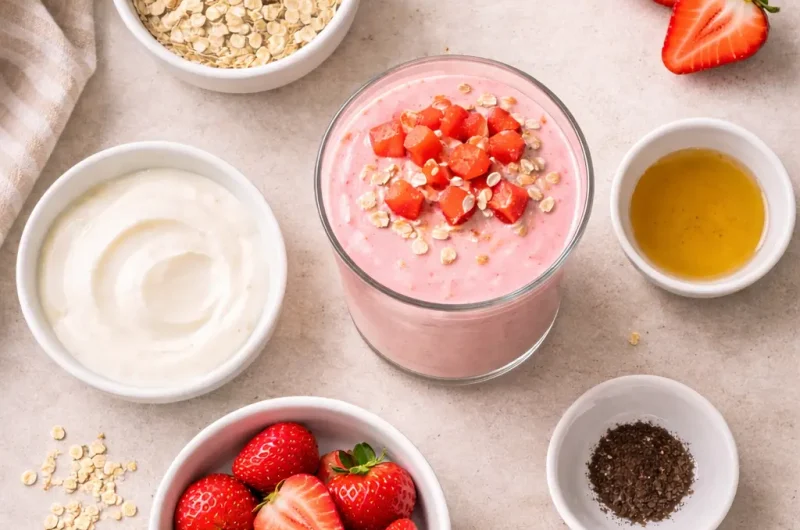 Enkel Smoothie med Havregryn, Yoghurt och Jordgubbar