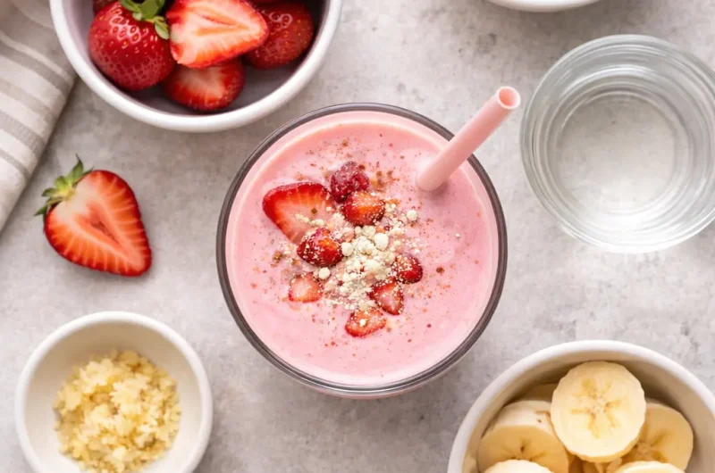 Antioxidativ Smoothie med Ingefära, Jordgubbar och Proteinpulver