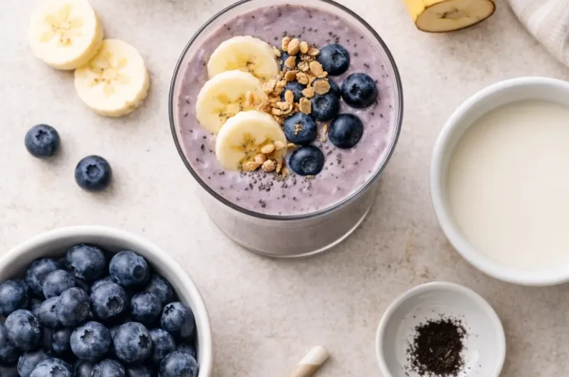 Enkel Smoothie med Jordnötssmör, Blåbär och Banan