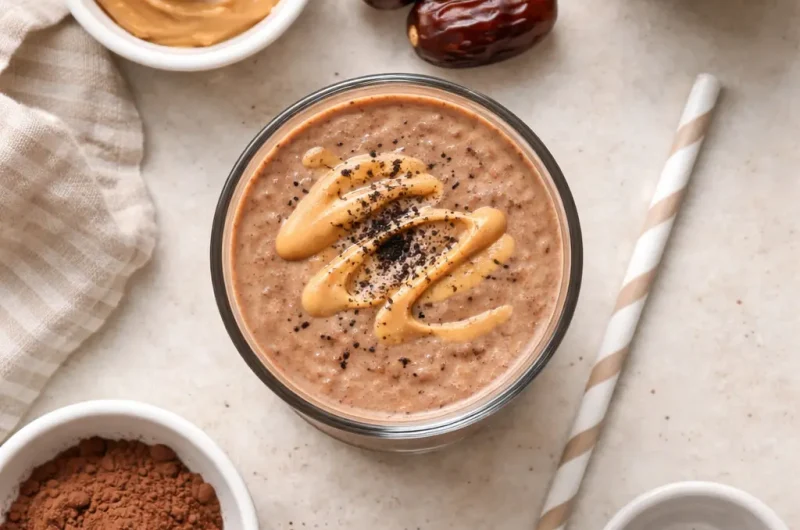Frukost-Smoothie med Jordnötssmör, Dadlar och Kakao