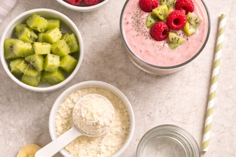 Enkel Smoothie med Kiwi, Hallon och Proteinpulver