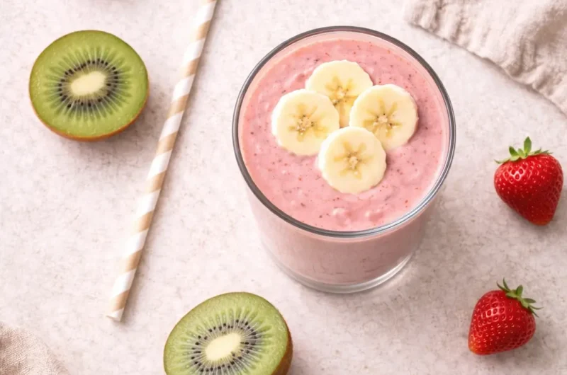 Enkel Smoothie med Kiwi, Jordgubbar och Proteinpulver